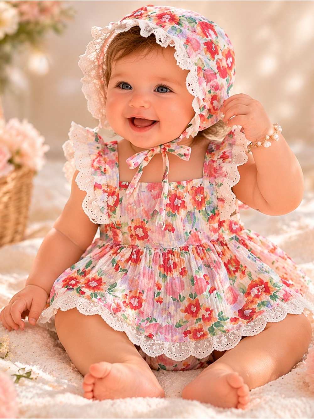 Tommy Bahama Floral Kids Dress Set with Bonnet size 6-9 months